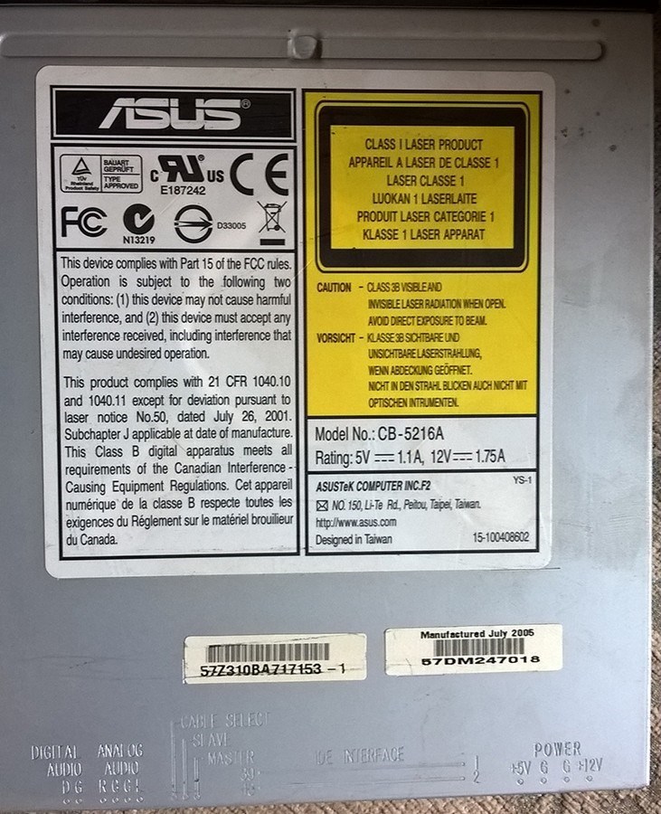 Оптический привод ASUS CB-5216A Black DVD/CD-RW